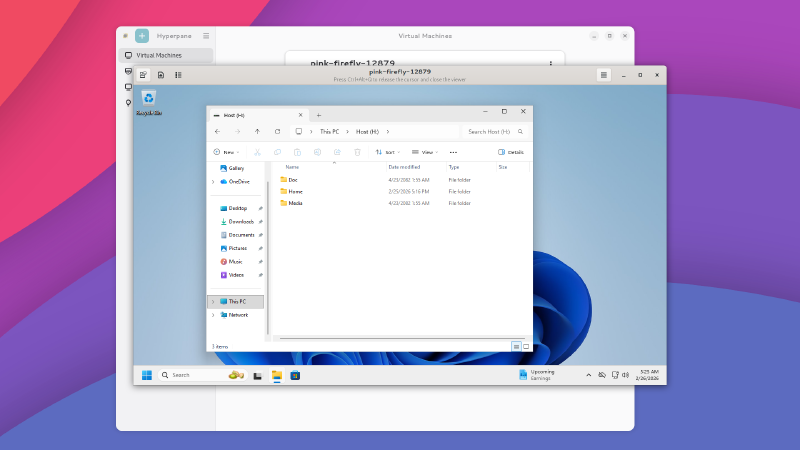 Windows File Explorer running on Linux through Hyperpane with seamless file access