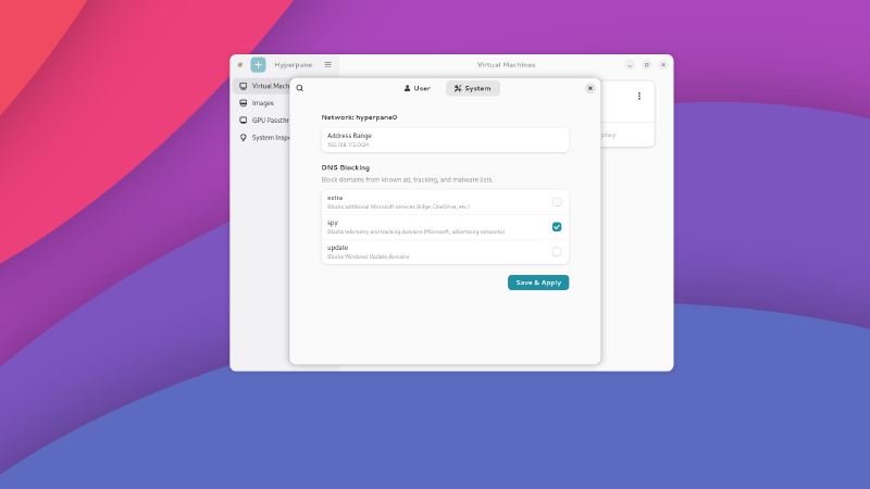 Hyperpane tracking protection settings blocking Microsoft telemetry