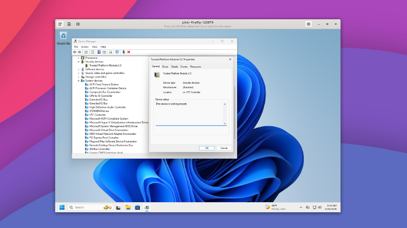 Windows 11 running in Hyperpane without TPM hardware